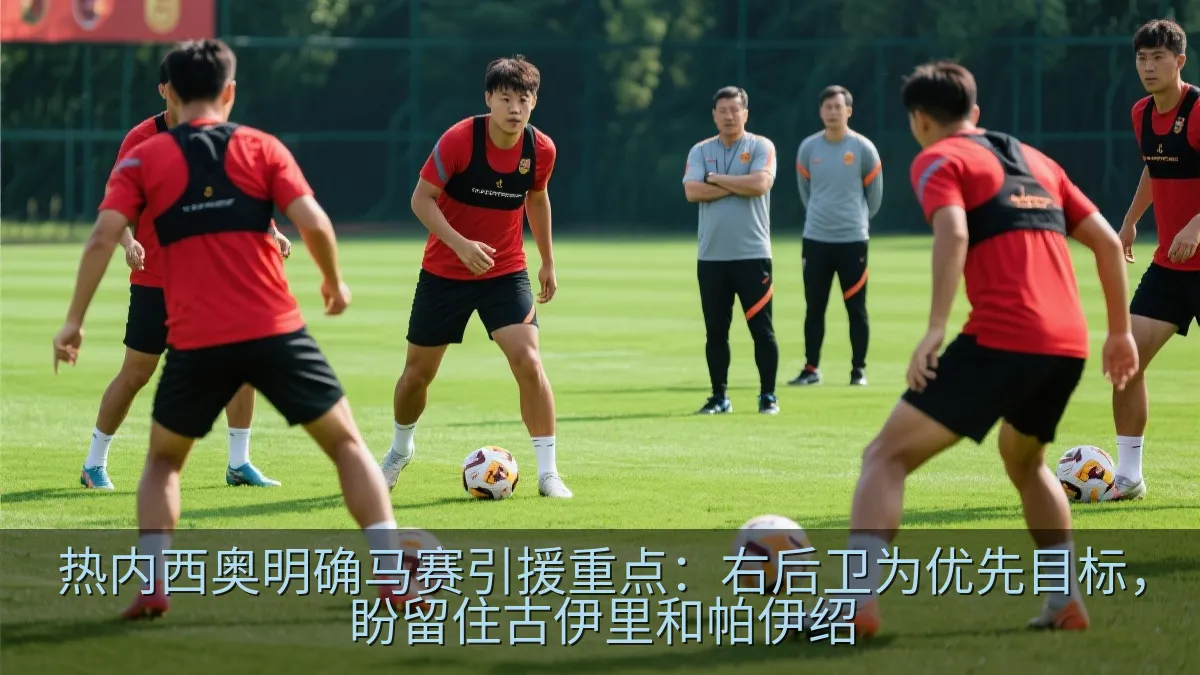 足球运动员在夏季训练中进行传球练习